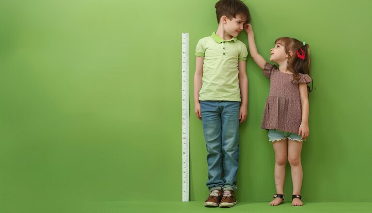 cute-little-children-measuring-height-near-green-wall_144356-24449